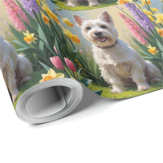 Cairn Terrier Hond Spring Bloemen Schilderen Cadeaupapier (Rol Hoek)