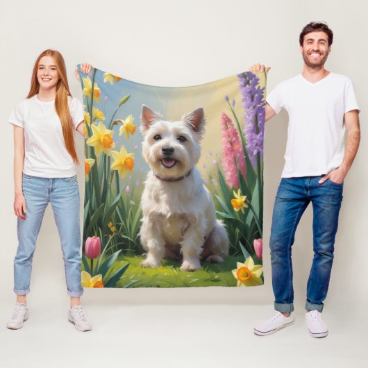 Cairn Terrier Hond Spring Bloemen Schilderen Fleece Deken (In situ)