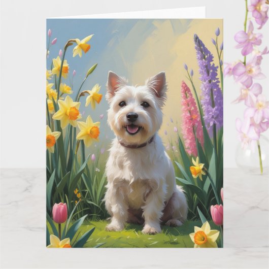 Cairn Terrier Hond Spring Bloemen Schilderen Kaart (Orchidee)