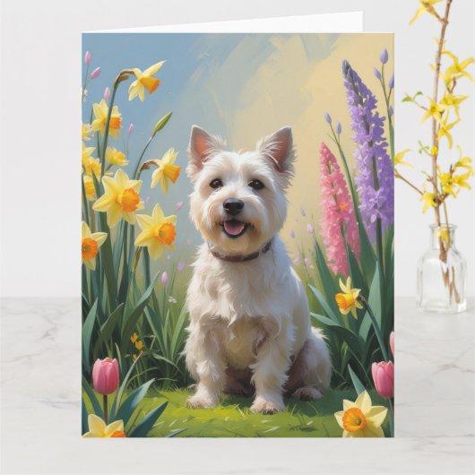 Cairn Terrier Hond Spring Bloemen Schilderen Kaart (Gele Bloem)