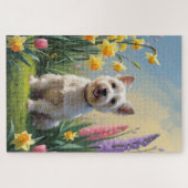 Cairn Terrier Hond Spring Bloemen Schilderen Legpuzzel (Horizontaal)