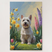 Cairn Terrier Hond Spring Bloemen Schilderen Legpuzzel (Verticaal)