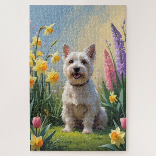 Cairn Terrier Hond Spring Bloemen Schilderen Legpuzzel (Verticaal)