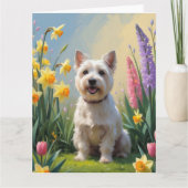 Cairn Terrier Hond Voorjaarsbloemen Schilderij Kaart (Voorkant)