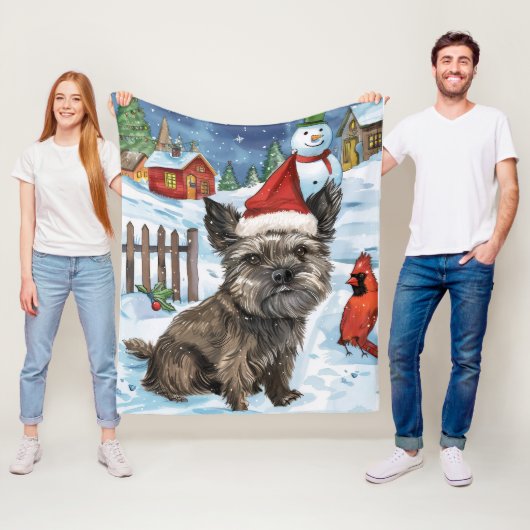 Cairn Terrier Hond Winter Wonderland Kerstvreugde Fleece Deken (In situ)