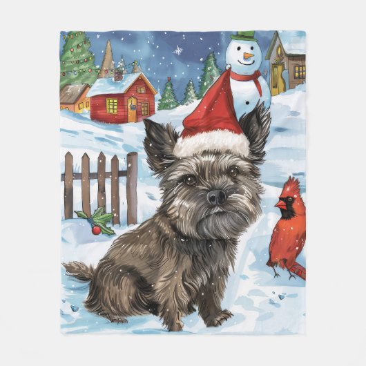 Cairn Terrier Hond Winter Wonderland Kerstvreugde Fleece Deken (Voorkant)