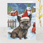 Cairn Terrier Hond Winter Wonderland Kerstvreugde Kaart (Gele Bloem)
