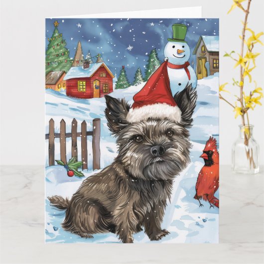 Cairn Terrier Hond Winter Wonderland Kerstvreugde Kaart (Gele Bloem)