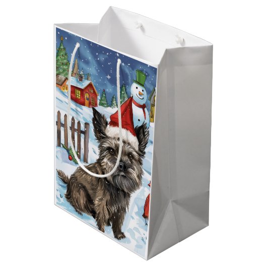 Cairn Terrier Hond Winter Wonderland Kerstvreugde Medium Cadeauzakje (Achterkant Gekanteld)