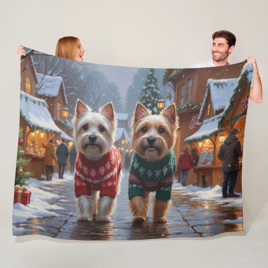 Cairn Terrier Honden Kerst Sneeuw Vakantie Fleece Deken (In situ)