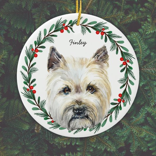 Cairn Terrier Honden Monogram Naam Kerst Krans Keramisch Ornament