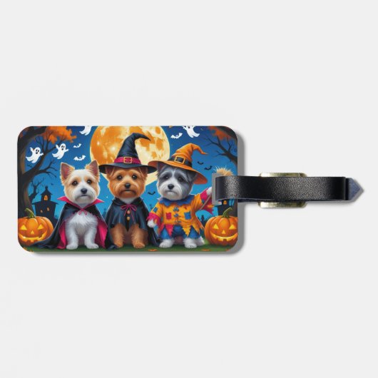 Cairn Terrier Honden Pompoen Halloween Grappig Bagagelabel (Achterkant horizontaal)