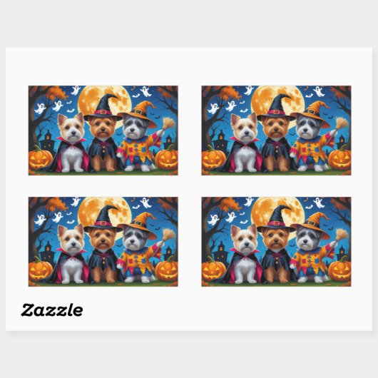 Cairn Terrier Honden Pompoen Halloween Grappig Rechthoekige Sticker (Vel)