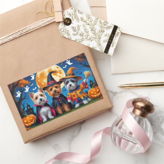 Cairn Terrier Honden Pompoen Halloween Grappig Rechthoekige Sticker (Geschenken)