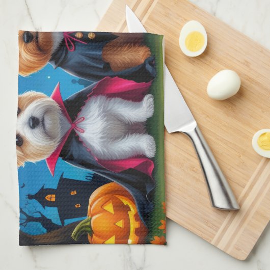 Cairn Terrier Honden Pompoen Halloween Grappig Theedoek (Quarter Fold)