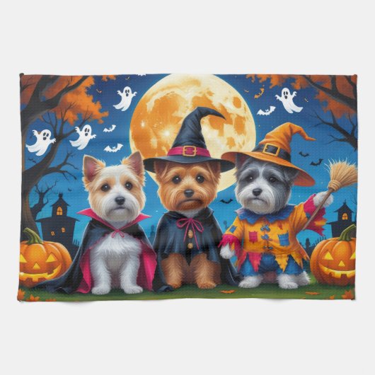 Cairn Terrier Honden Pompoen Halloween Grappig Theedoek (Horizontaal)