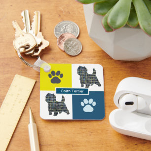 Cairn Terrier Honden Silhouet & Pootafdruk Y&B Ras Sleutelhanger