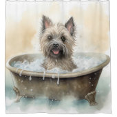 Cairn Terrier In Badkuip Waterverf Hondenkunst Douchegordijn (Voorkant)