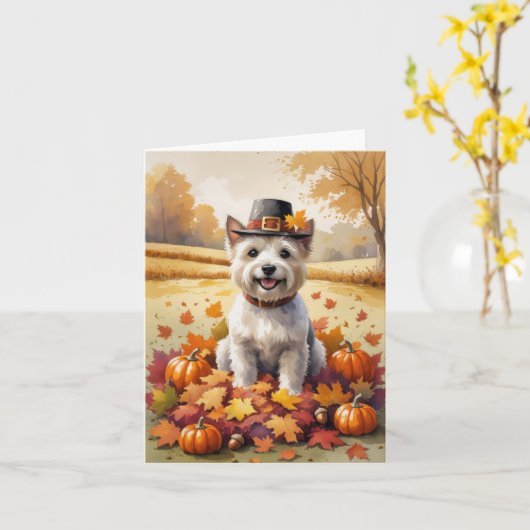 Cairn Terrier in de herfst laat Thanksgiving kunst Kaart (Gele Bloem)