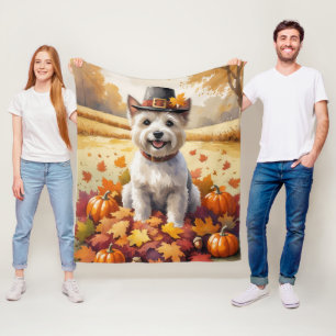 Cairn Terrier in herfstbladeren Thanksgiving Kunst Fleece Deken