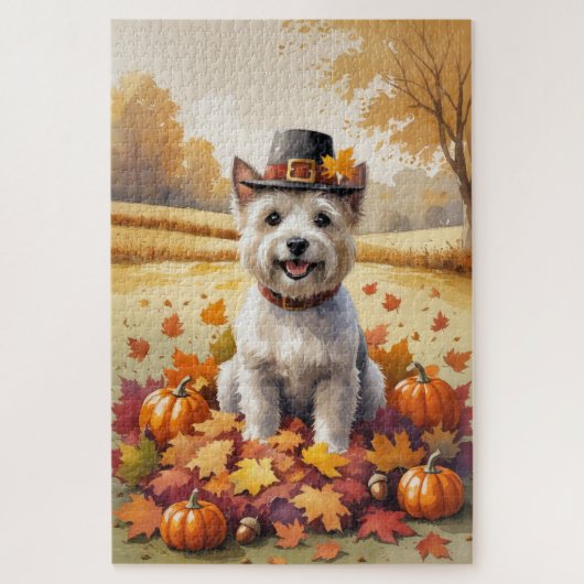 Cairn Terrier in herfstbladeren Thanksgiving kunst Legpuzzel (Verticaal)