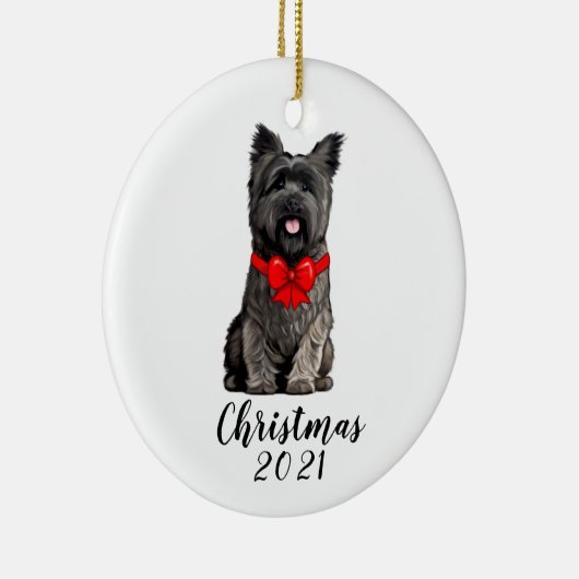 Cairn Terrier in kerstboeg Datum Keramisch Ornament (Rechts)
