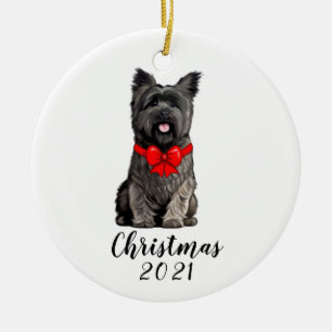 Cairn Terrier in kerstboeg Datum    Keramisch Ornament
