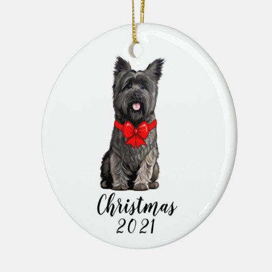 Cairn Terrier in kerstboeg Datum Keramisch Ornament (Links)
