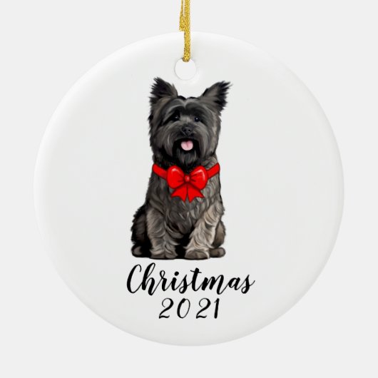 Cairn Terrier in kerstboeg Datum Keramisch Ornament (Achterkant)