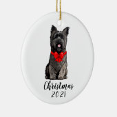 Cairn Terrier in Kerstlint Datum Aanpasbaar Keramisch Ornament (Rechts)