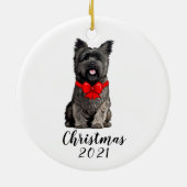 Cairn Terrier in Kerstlint Datum Aanpasbaar Keramisch Ornament (Achterkant)