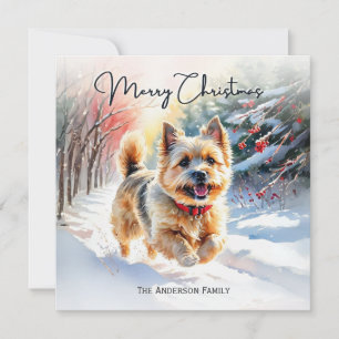 Cairn Terrier In Sneeuw Kerstmis Prettig Kerstfees Feestdagenkaart