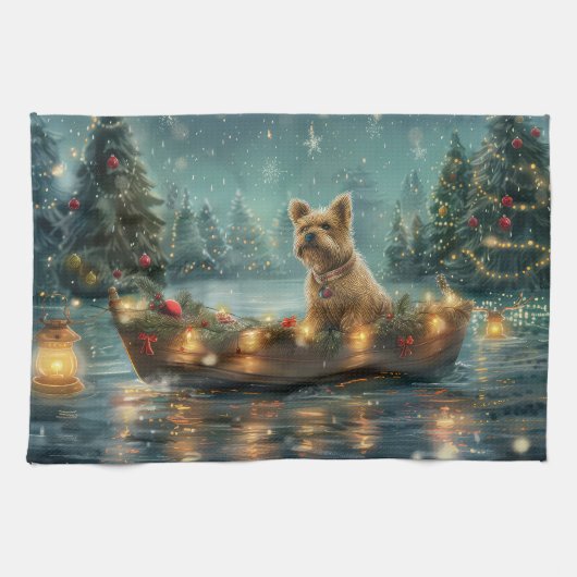 Cairn Terrier Kerst Feestelijke Reis Theedoek (Horizontaal)