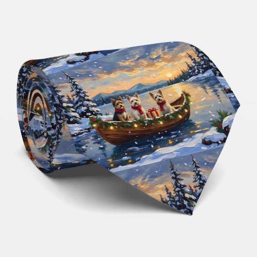 Cairn Terrier Kerstboot Vakantie Stropdas (Opgerold)