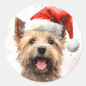 Cairn Terrier Kerstborstel schilderen kunstwerk Ronde Sticker (Voorkant)