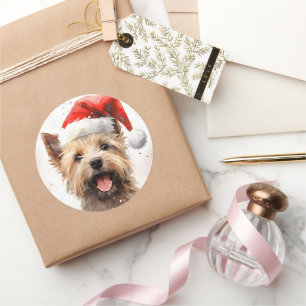 Cairn Terrier Kerstborstel schilderen kunstwerk Ronde Sticker