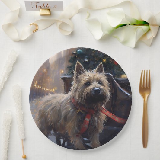Cairn Terrier Kerstfeest Seizoen Papieren Bordje (Huwelijk)
