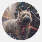 Cairn Terrier Kerstfeest Seizoen Ronde Sticker (Voorkant)