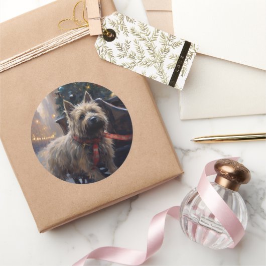 Cairn Terrier Kerstfeest Seizoen Ronde Sticker (Geschenken)