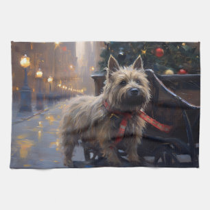 Cairn Terrier Kerstfeest Seizoen Theedoek