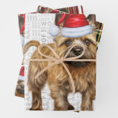Cairn Terrier Kersthond Rood Groen Plakken Inpakpapier Vel (In situ)
