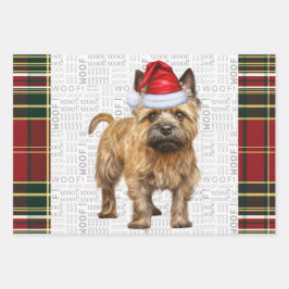 Cairn Terrier Kersthond Rood Groen Plakken Inpakpapier Vel