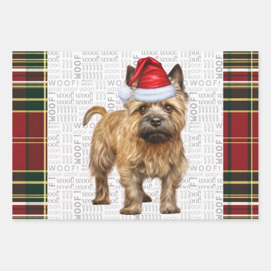 Cairn Terrier Kersthond Rood Groen Plakken Inpakpapier Vel (Voorkant)