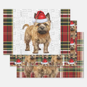 Cairn Terrier Kersthond Rood Groen Plakken Inpakpapier Vel