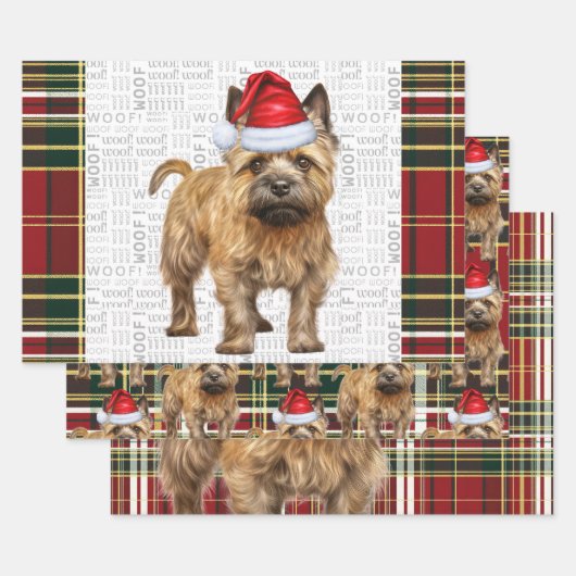Cairn Terrier Kersthond Rood Groen Plakken Inpakpapier Vel (Set)