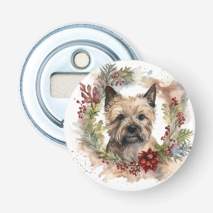 Cairn Terrier Kerstkrans Feestelijke Pup Button Flesopener