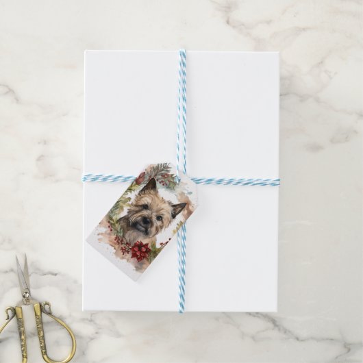 Cairn Terrier Kerstkrans Feestelijke Pup Cadeaulabel (Met Touw)