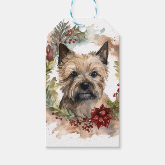 Cairn Terrier Kerstkrans Feestelijke Pup Cadeaulabel (Voorkant)