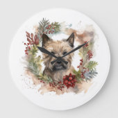 Cairn Terrier Kerstkrans Feestelijke Pup Grote Klok (Voorkant)