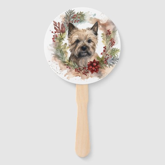 Cairn Terrier Kerstkrans Feestelijke Pup Handwaaier (Achterkant)